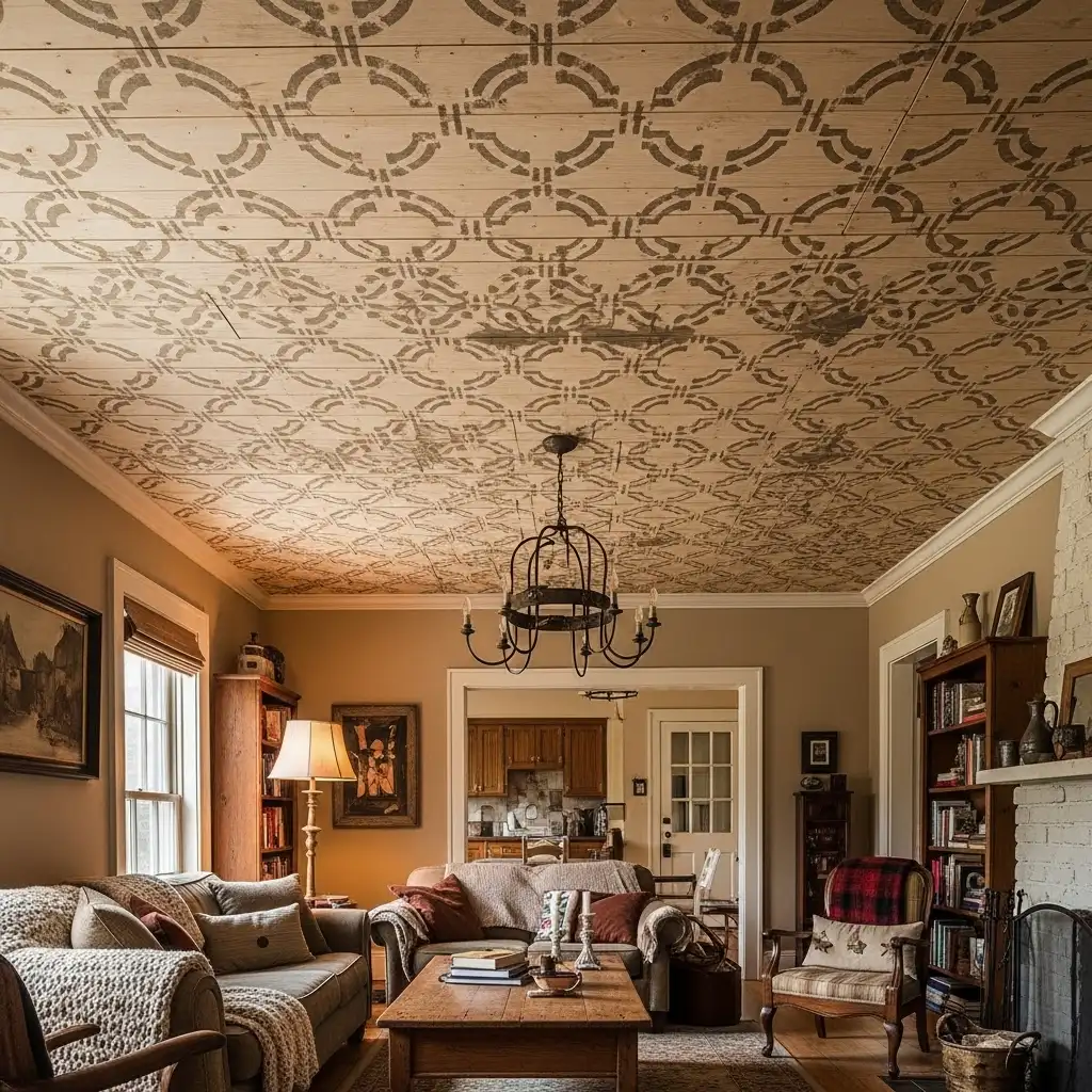 Stenciled Wood Ceiling