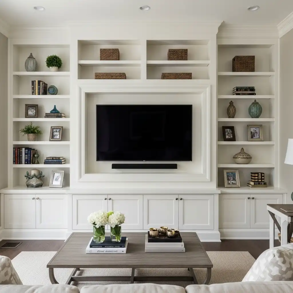 Television Seamlessly into the Shelving Unit