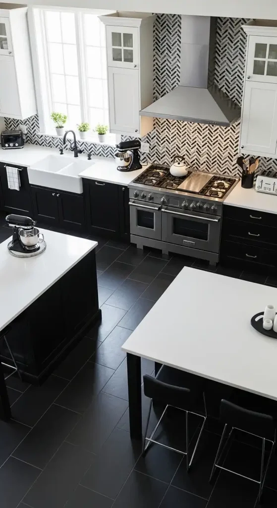The Black and White Herringbone Backsplash