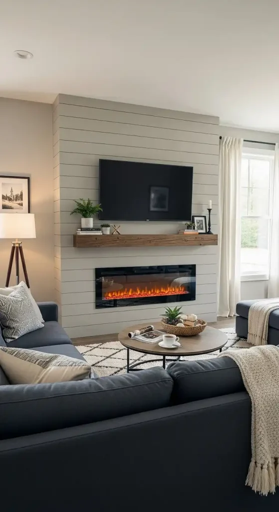 The Electric Fireplace with a Shiplap Wall