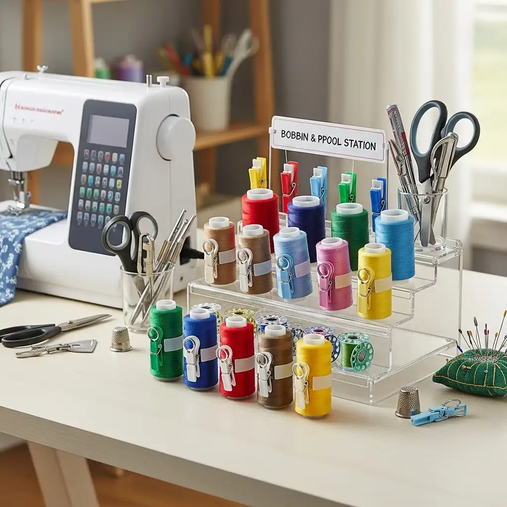 Use Clips to Keep Bobbins with Spools