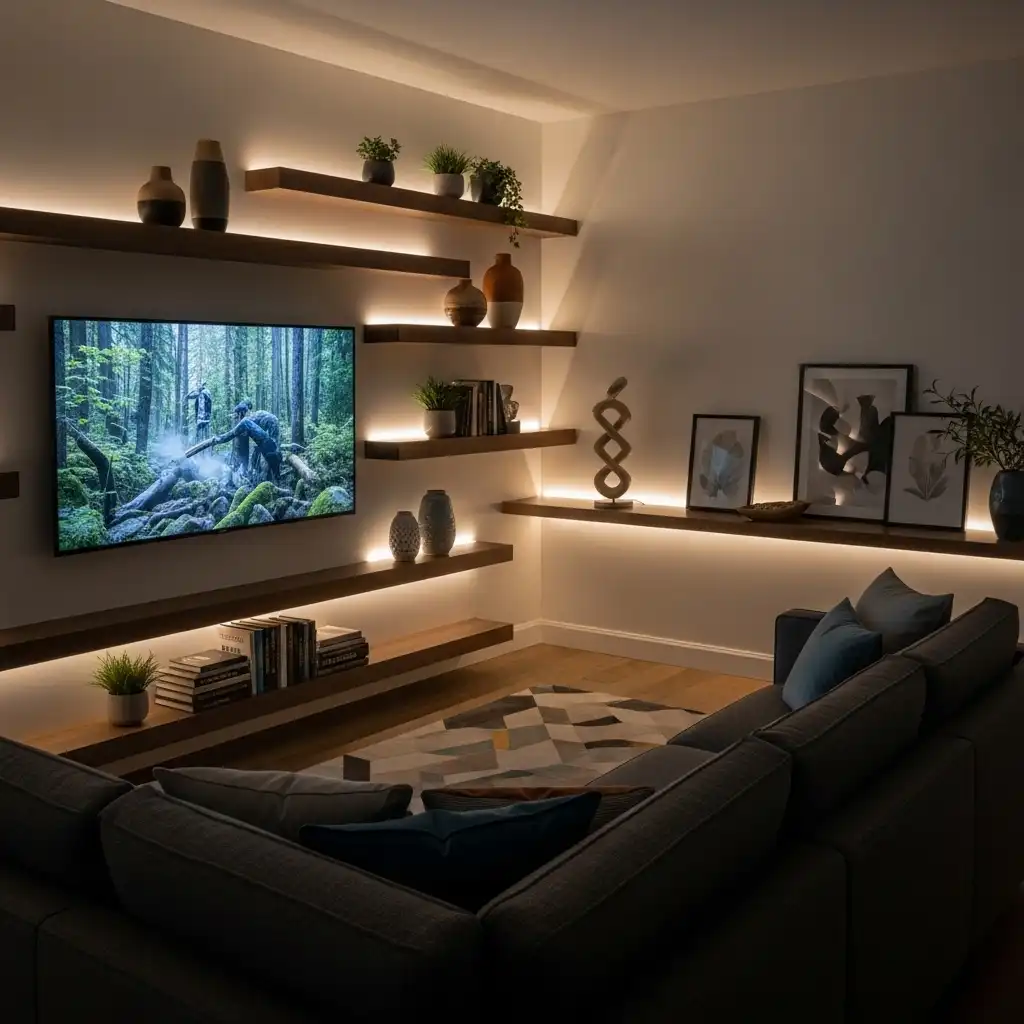 Use Lighted Shelving to Highlight Decor