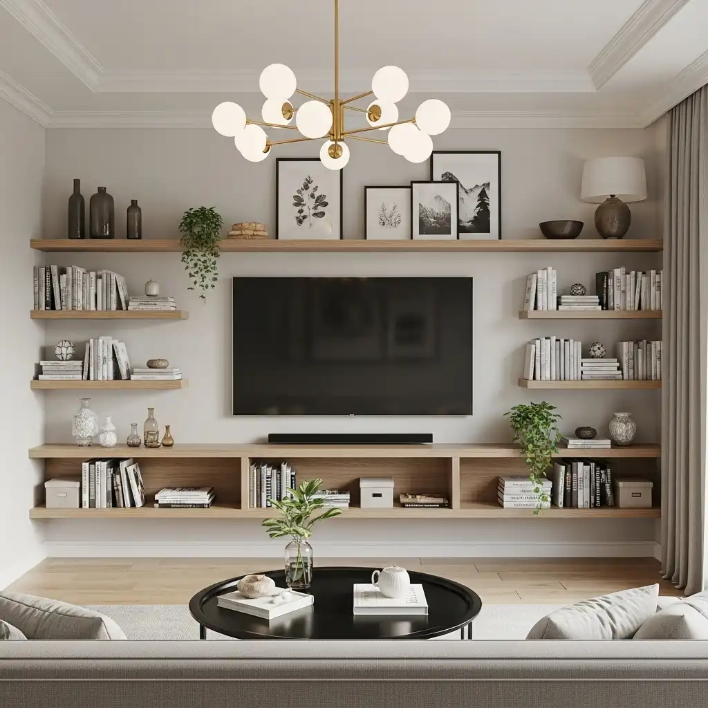 Use Shelving to Decorate Your TV Wall