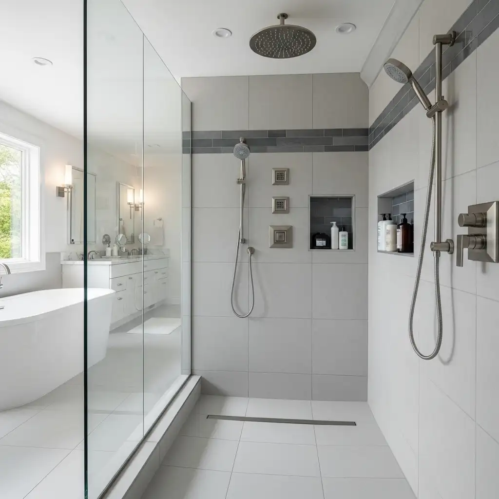 Walk-in Shower with Multiple Showerheads