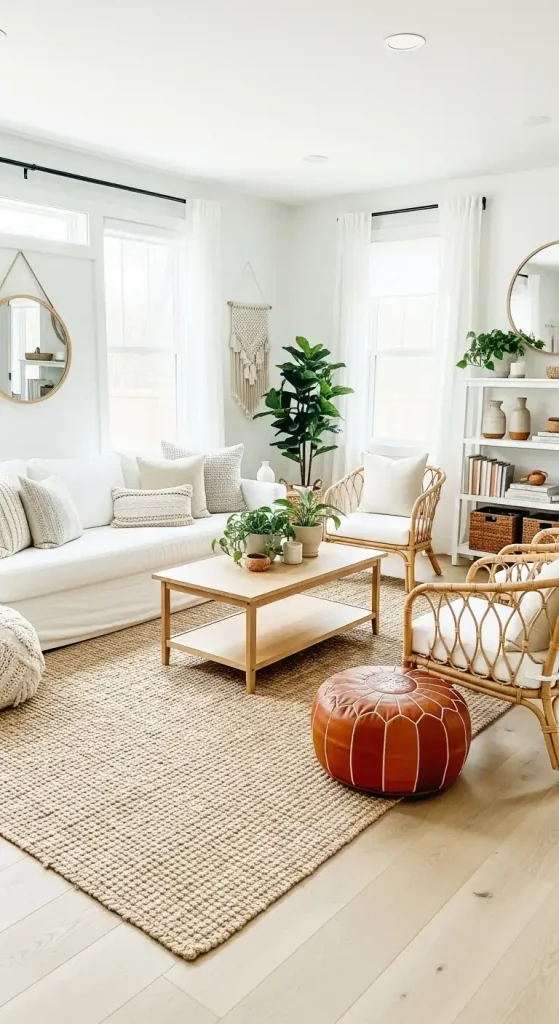 White Living Room Incorporate Natural Materials