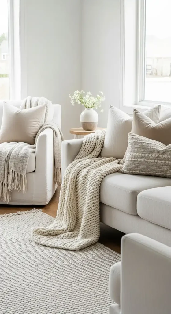 White Living Room Texture with Textiles