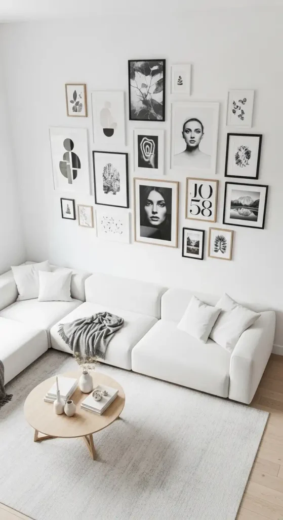 White Living Room with Gallery Wall