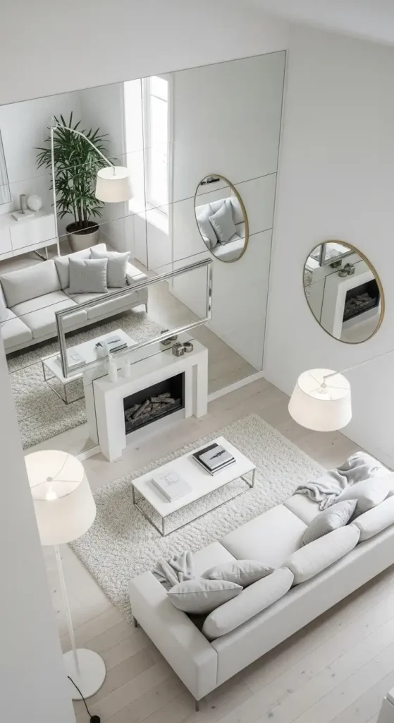 White Living Room with Mirrors