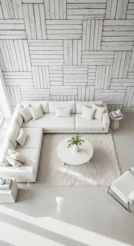 Modern white living room with sofa