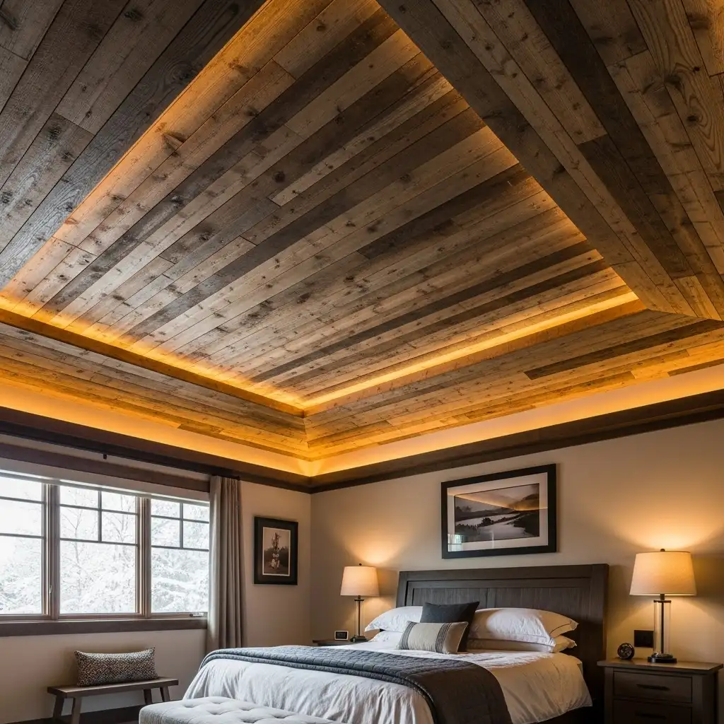Wood Plank Bedroom Ceiling