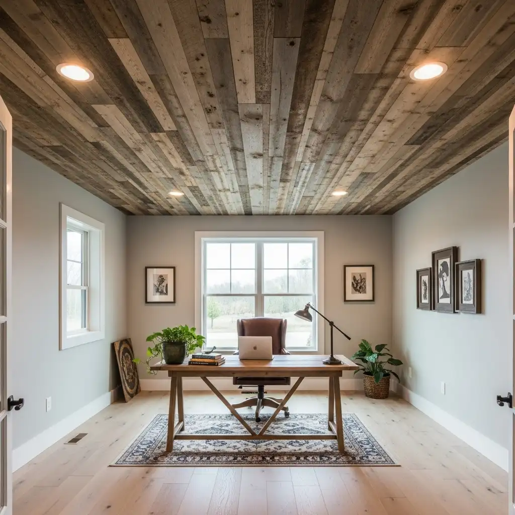 Wood Plank Home Office Ceiling
