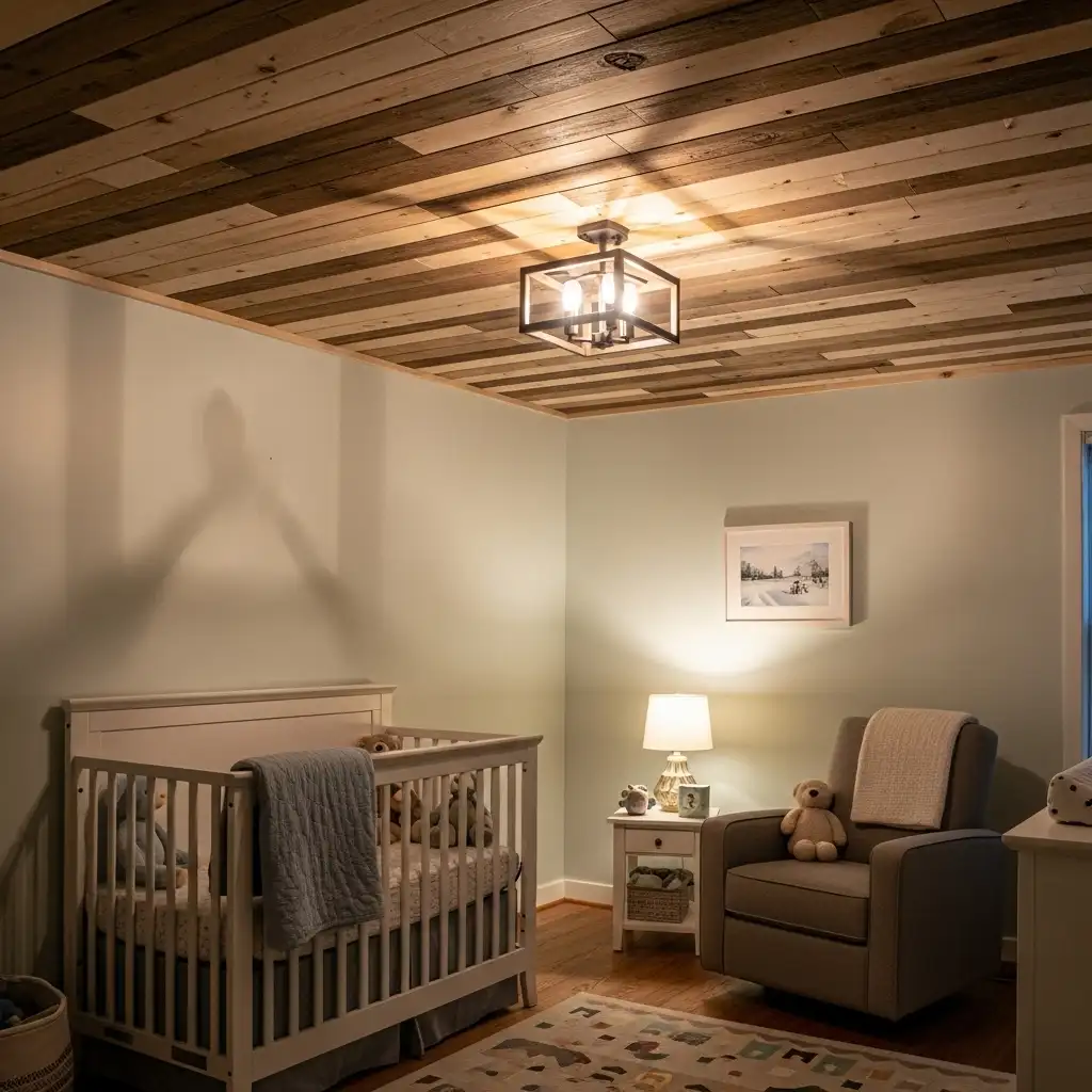 Wood Plank Nursery Ceiling