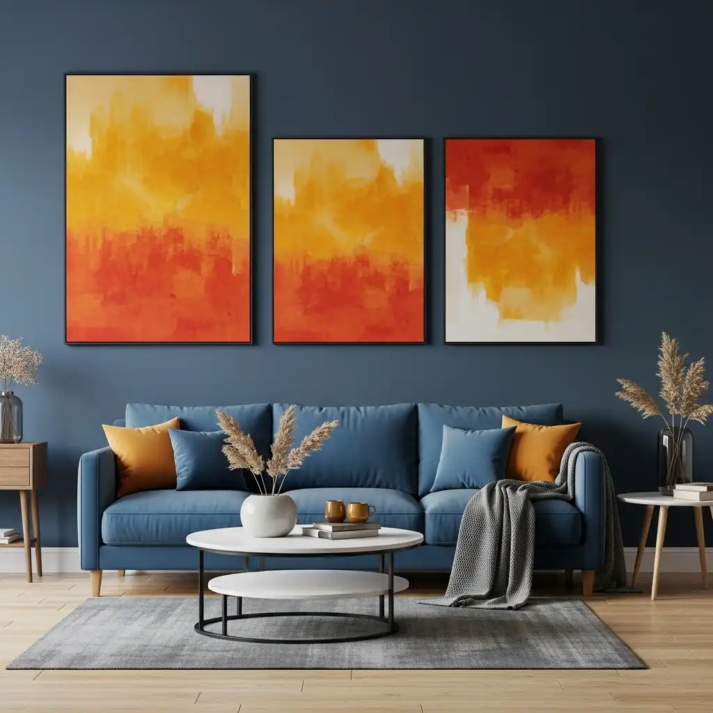 art to complement a colored sofa