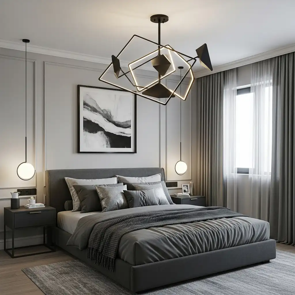 grey bedroom Statement Lighting