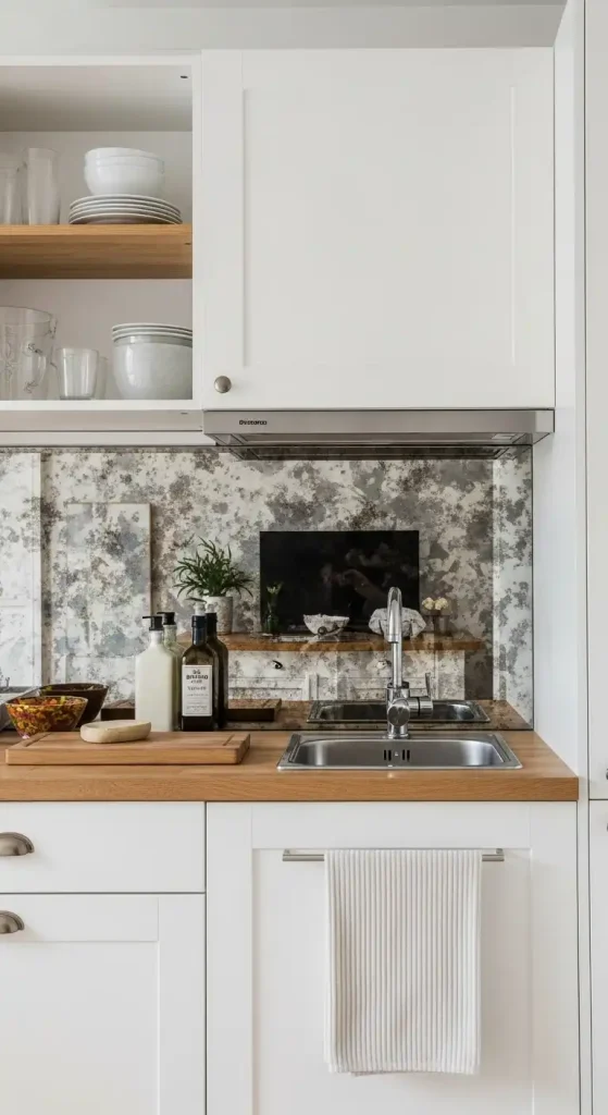 mini kitchen Mirrored Backsplash