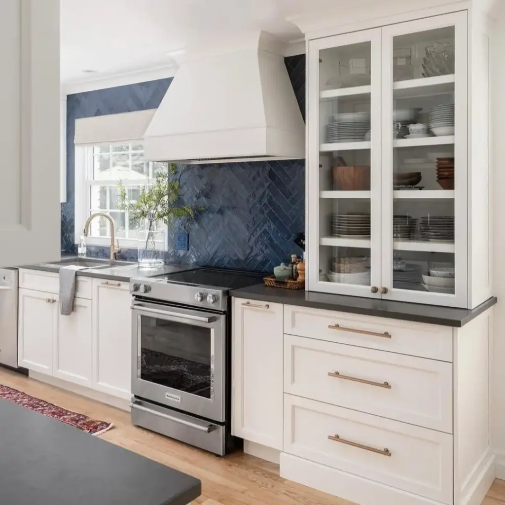 Herringbone Backsplash with Focal Point