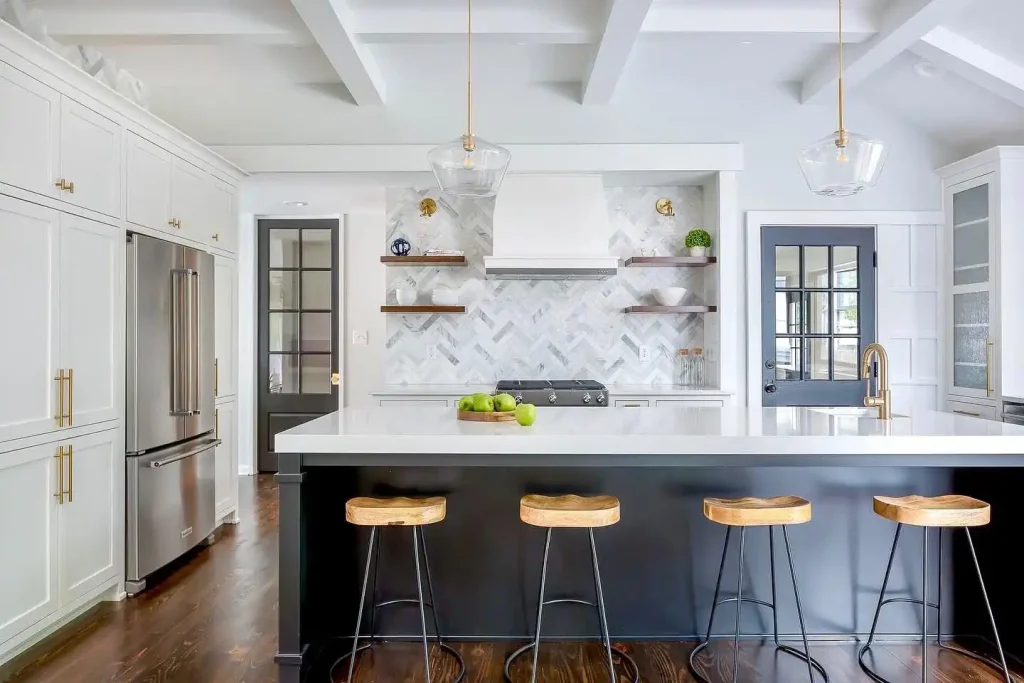Herringbone Backsplash Mixed Materials & Mosaics