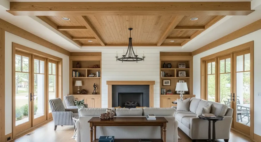 wood trim and paneling (like shiplap) inside the tray