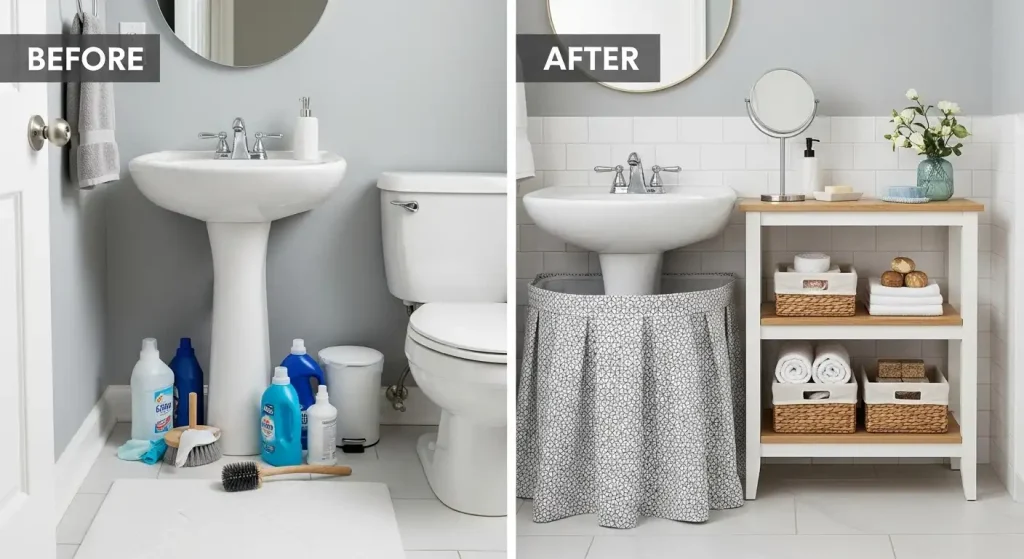 Create Storage in a Pedestal Sink Bathroom