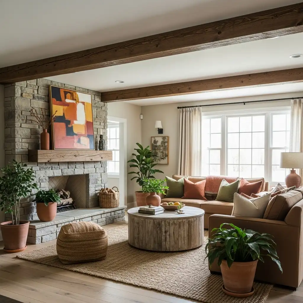 Cozy living room with natural elements