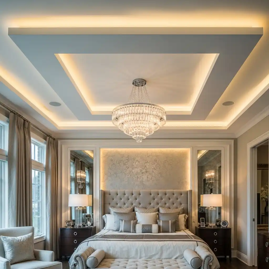 Tray Ceiling Ideas used effectively in a master bedroom