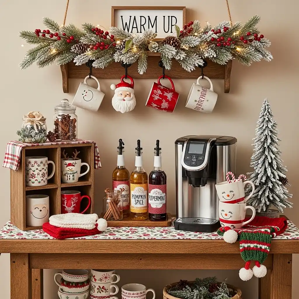 Coffee Station as a Holiday Decorating Focal Point