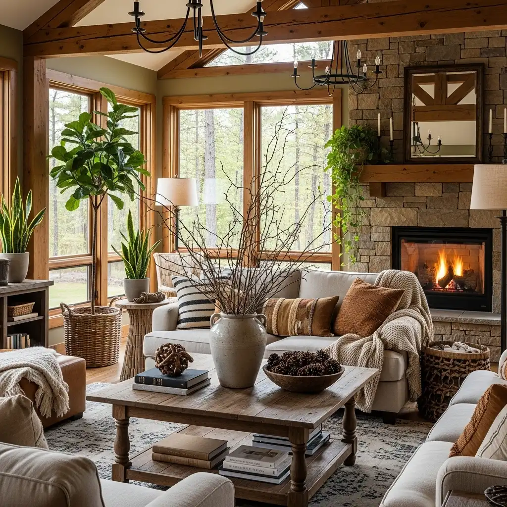 Warm Rustic Living Room Bring the Outdoors In