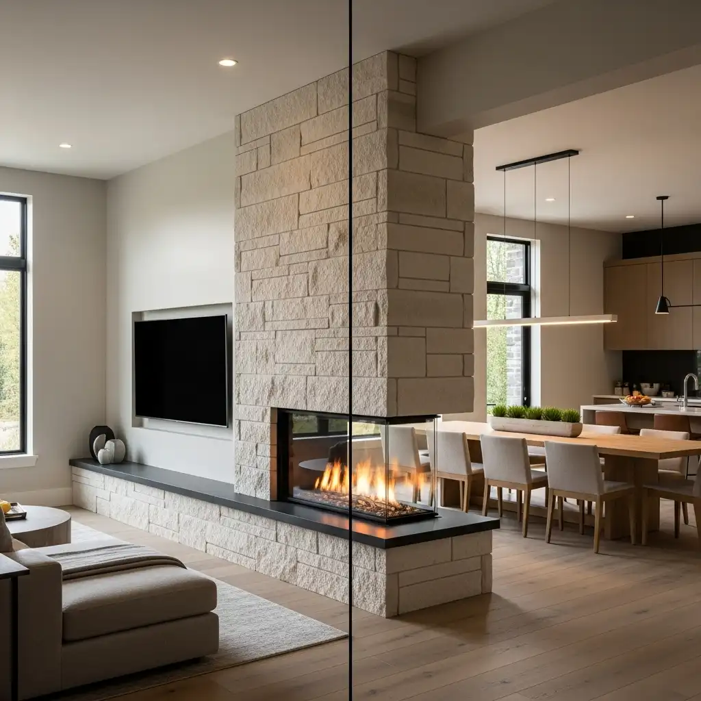 Two-Sided Fireplace Room Divider