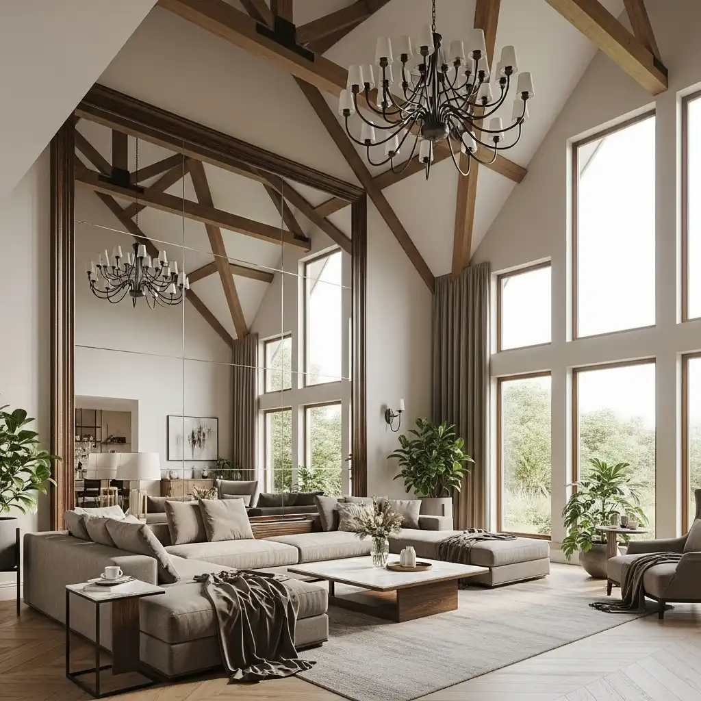 Vaulted Ceiling Living Room Oversized Mirrors