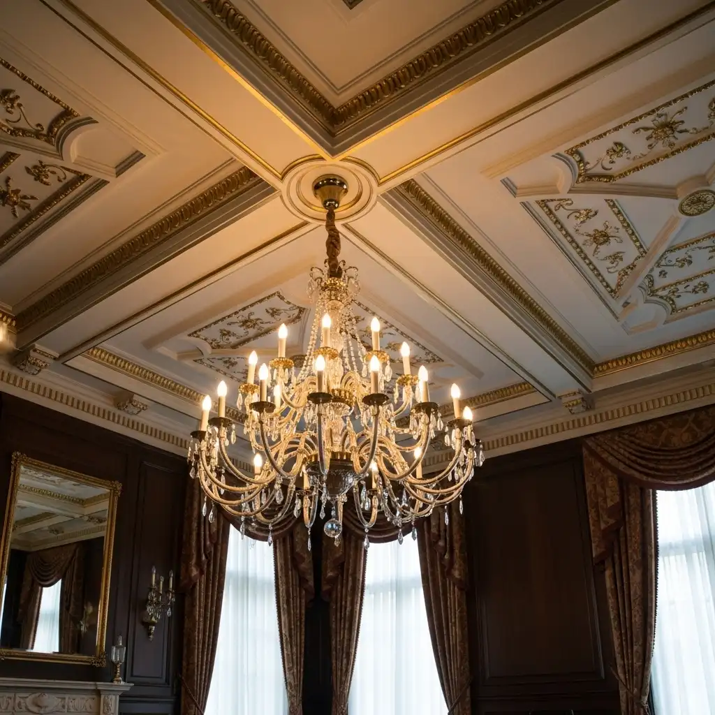 Coffered Ceiling Chandelier Focal Point