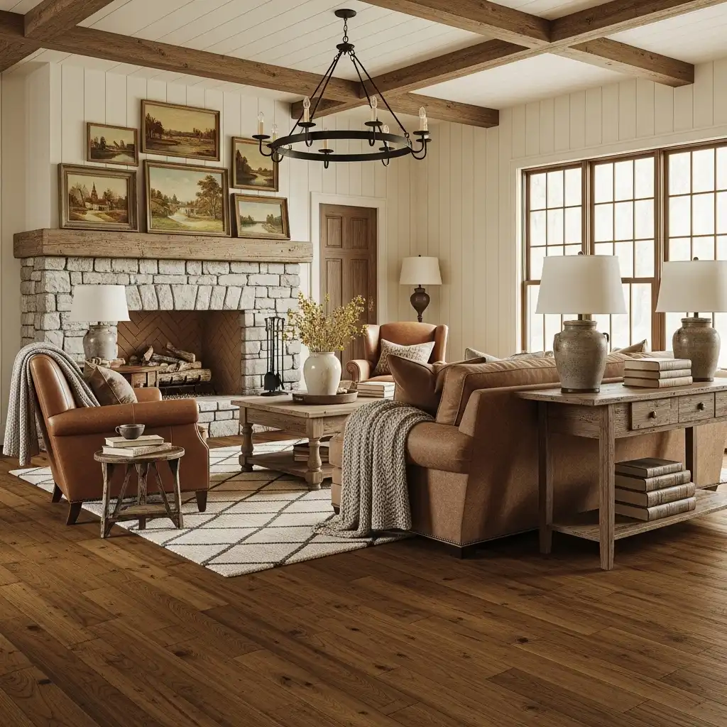 Rustic Living Room Warm Wood Flooring