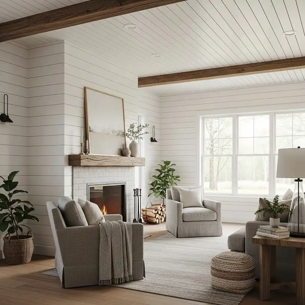 pair shiplap walls with a shiplap ceiling