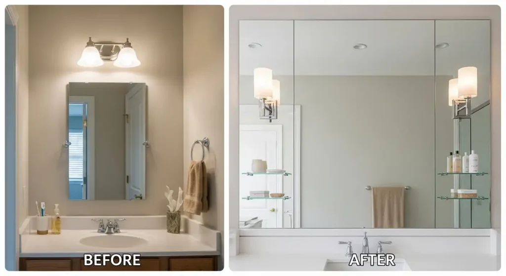 Mirror and Wall Sconce Placement to Create Storage