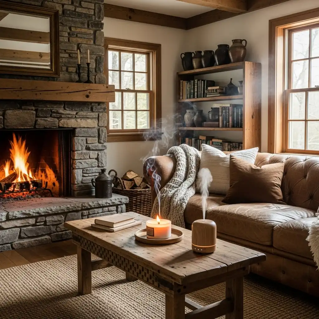 Warm Rustic Living Room Scent of Rustic Comfort