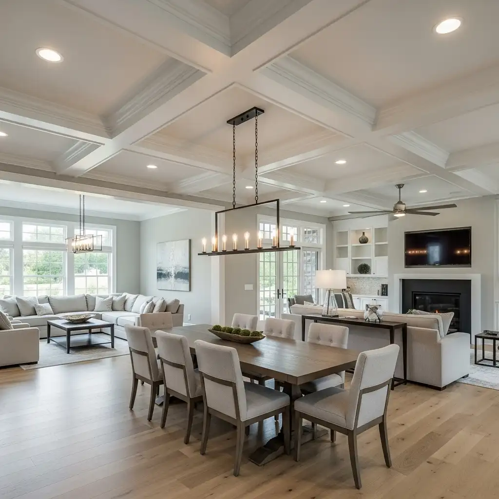 Coffered Ceiling Open Concept Zone