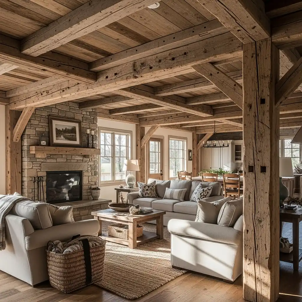 2 Ceiling Beams Living Room Rustic and Reclaimed Wood