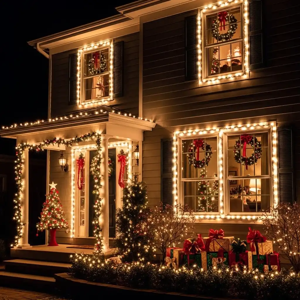 Christmas Lights Exterior House Ideas Illuminated Window Framing