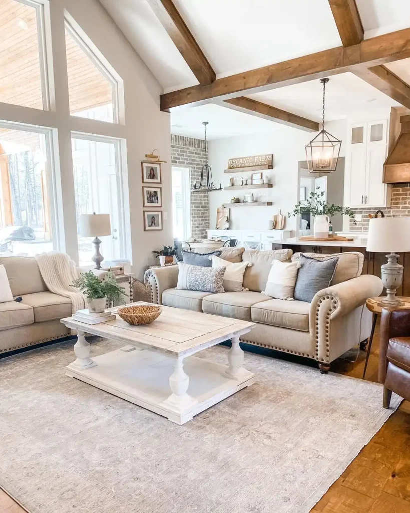 Living Room Faux Beams for Grandeur