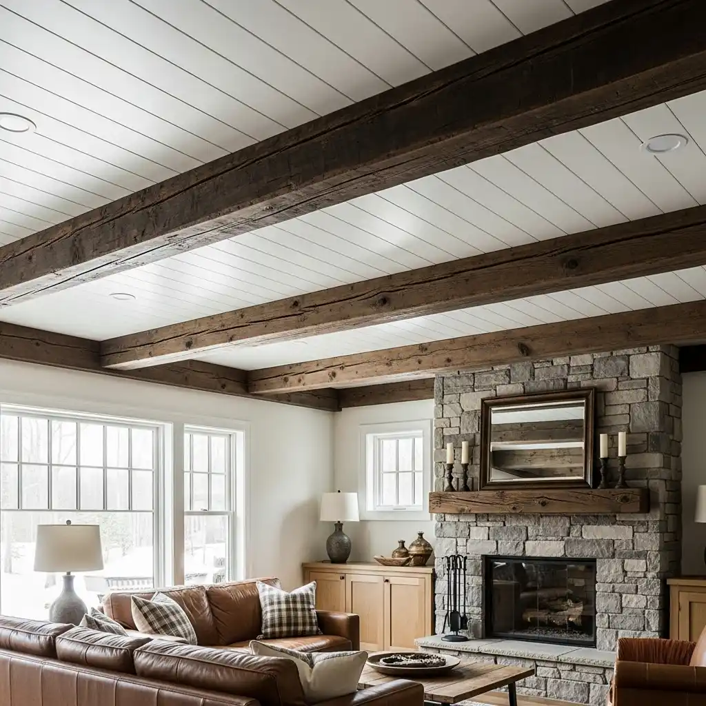 shiplap with existing exposed wood beams