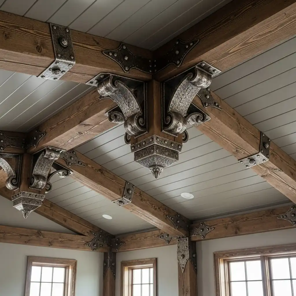 Faux Beam Vaulted Ceiling Exposed Hardware