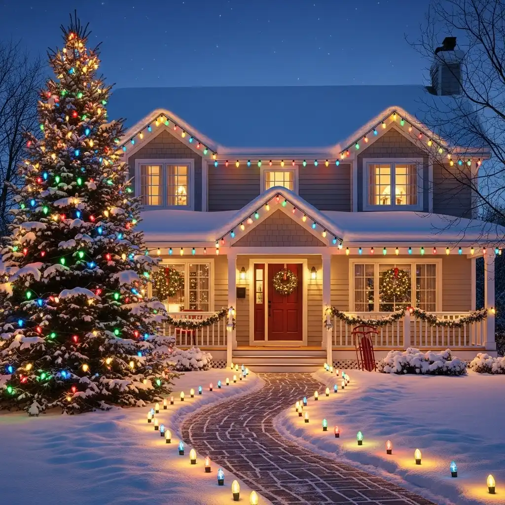 Christmas Lights Exterior House Ideas Oversized Retro Bulbs