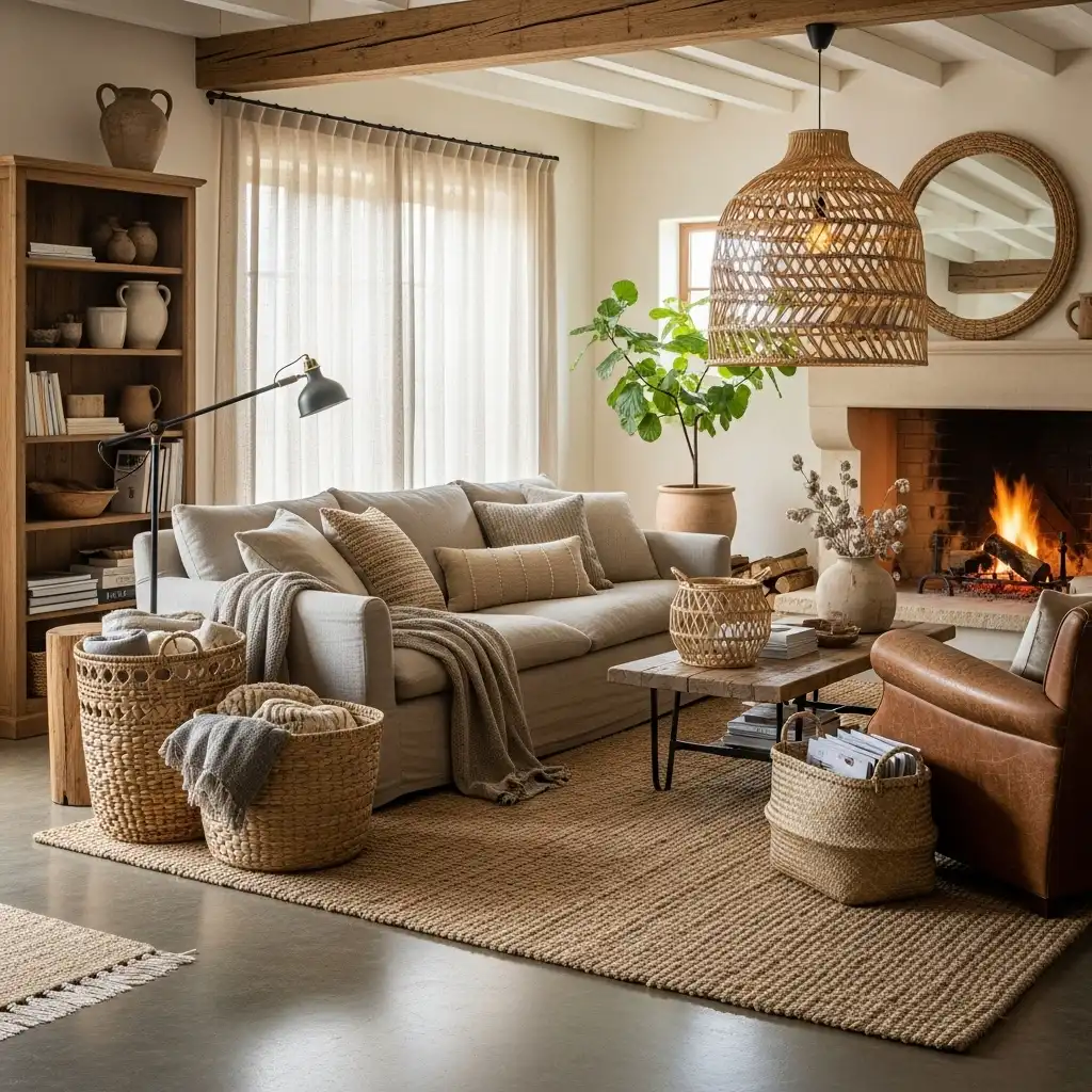Rustic Living Room Woven Natural Elements