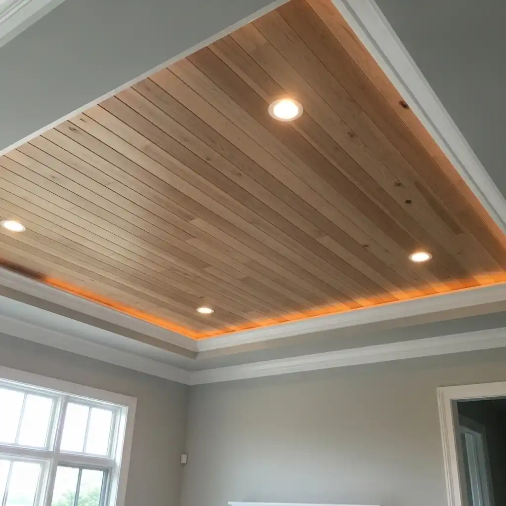 tongue and Groove Ceiling Finishing with Crown Molding