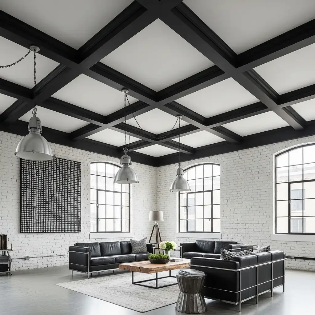 Coffered Ceiling Ideas Industrial Black and White