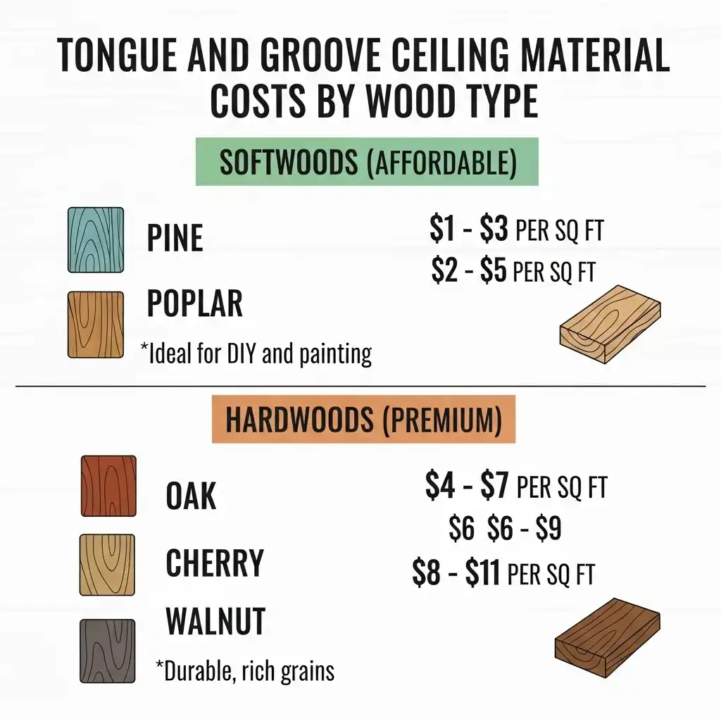 Tongue and Groove Ceiling Material Costs by Wood Type
