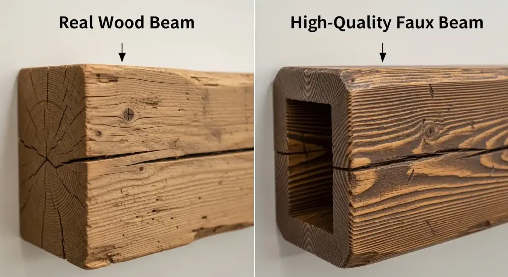 9 omparison of a real wood beam and a high-quality faux beam