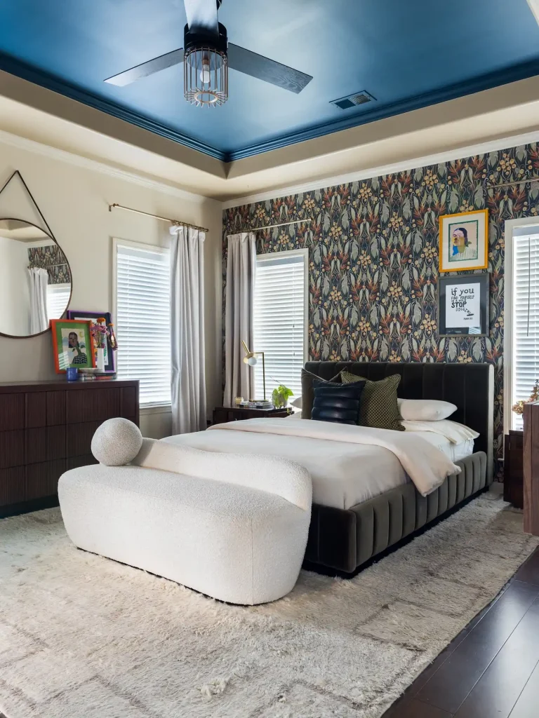 wallpaper or stencil designs in the recessed area