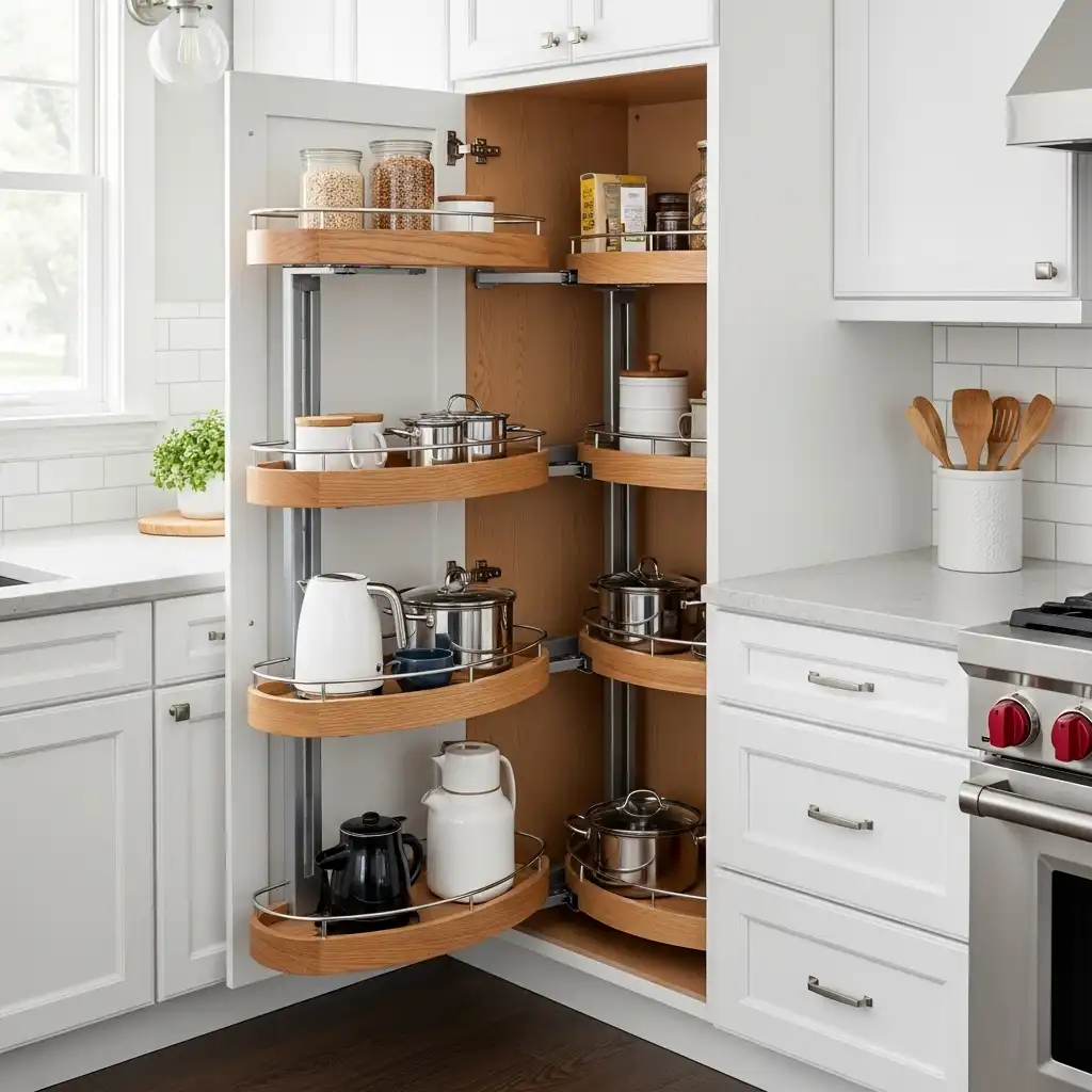 Pivoting Corner Shelves