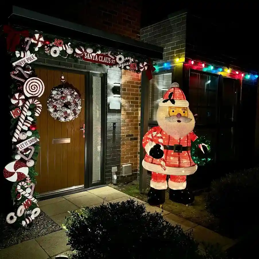 Festive Santa decoration with colorful lights