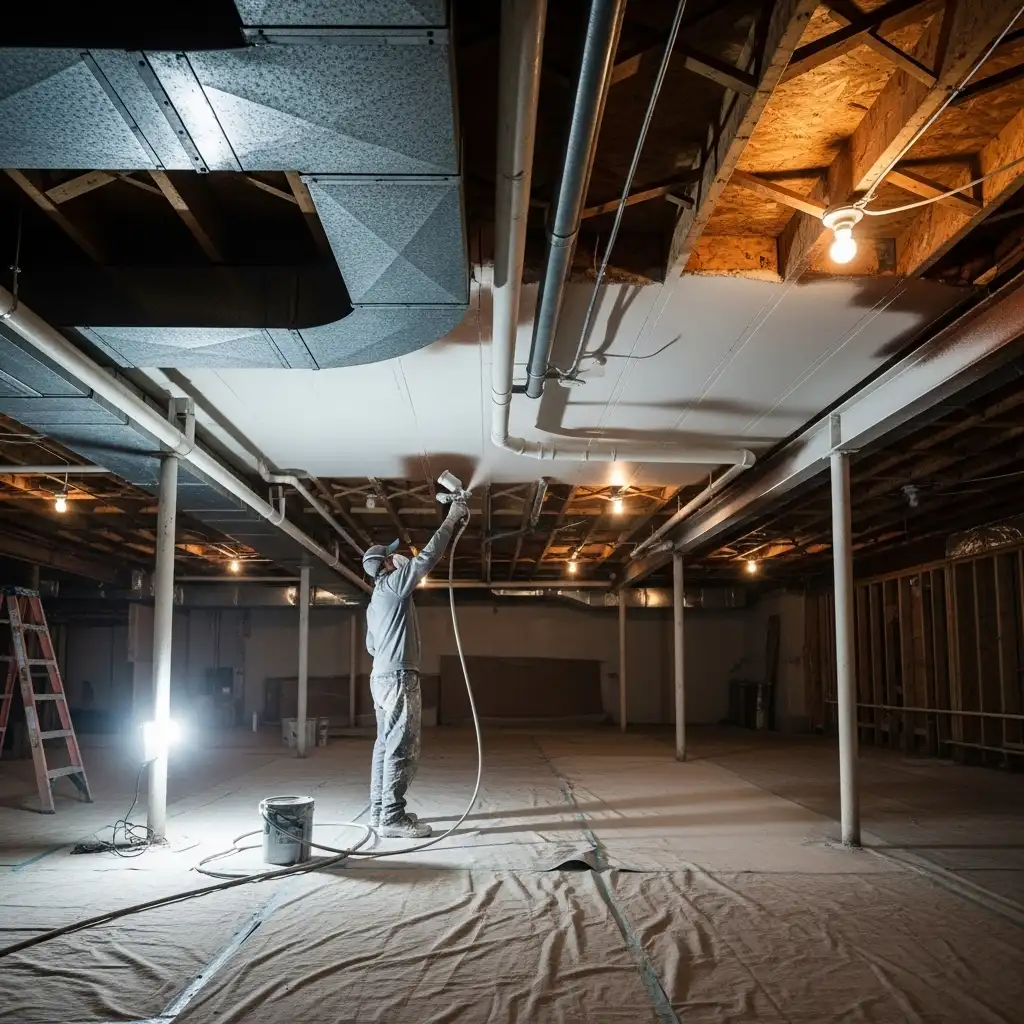 Exposed Basement Ceiling The Priming Stage